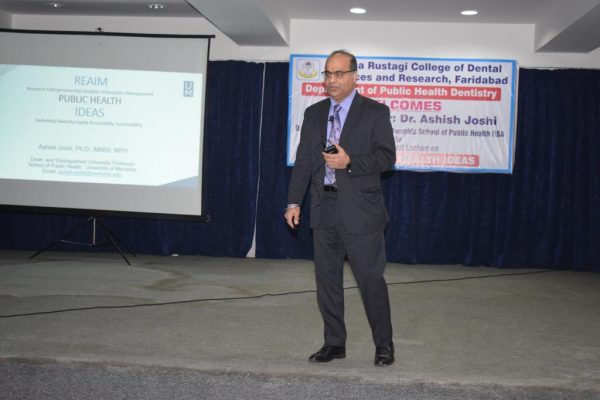 Dr. Joshi speaking on Reimagining Public Health by Dr.Ashish Joshi at Sudha Rustagi College of Dental Sciences and Research, Haryana India